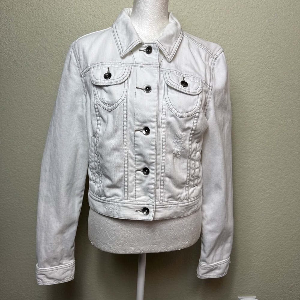 Apt 9 Denim Jacket Women M White Jean Coat Stretch Aesthetic Casual Spring Layer